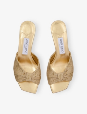 Jimmy Choo Annika 35 Metallic Raffia-jacquard Mules In Gold