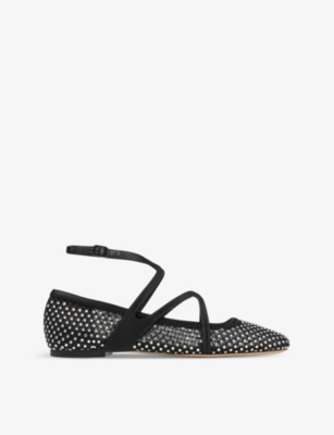 Jimmy Choo Astoria Crystal Mesh Caged Ballerina Flats In Black/crystal