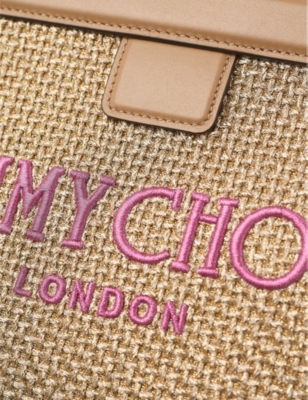 JIMMY CHOO: Avenue Metallic Raffia Pouch