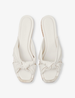 Jimmy Choo Womens Latte Avenue Knot-embellished Leather Wedge Sandals In Latte