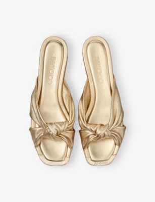 Avenue 50 Knot-Embroidered Metallic-Leather Wedge Sandals