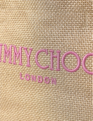 JIMMY CHOO: London Logo-Embroidered Raffia Beach Tote Bag