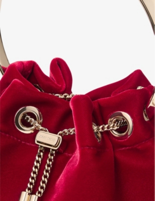 Jimmy Choo Womens Ruby Red/silver Bon Bon Velvet Top-handle Bag In Ruby Red/silver