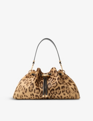 JIMMY CHOO: Cinch leopard-print medium suede shoulder bag