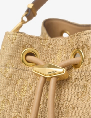 JIMMY CHOO: Cinch Bon Bon Monogram Raffia Shoulder Bag