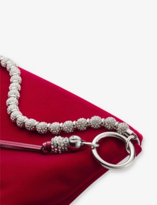 JIMMY CHOO WOMENS RUBY RED/SILVER CALLIE VELVET CLUTCH BAG 