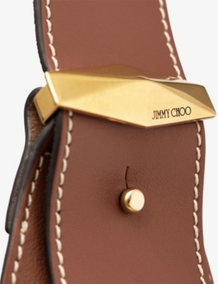 Jimmy Choo Womens  Diamond Hobo Medium Leather Shoulder Bag In Tan/ecru/gold