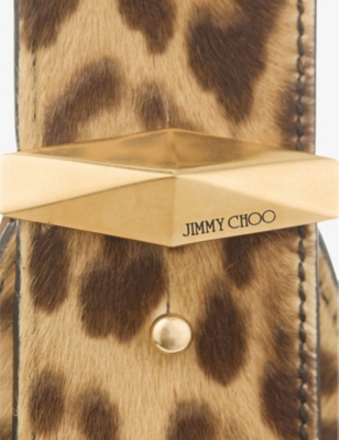 Jimmy Choo Leopard Print Shoulder Bag With Adjustable Strap In Natural/black/gold
