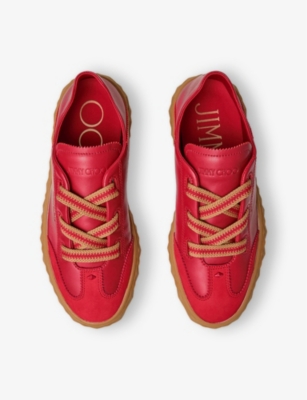 Jimmy Choo Womens V Ruby Red Diamond Light Logo-embossed Leather Low-top Trainers In V Ruby Red
