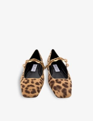 JIMMY CHOO: Diamond Tilda leopard-print leather ballerina flats