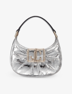 JIMMY CHOO: Edie Hobo Mini Metallic-Leather Shoulder Bag