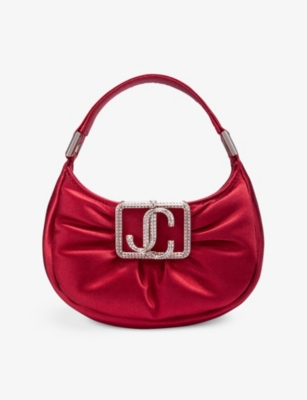 Shop Jimmy Choo Womens Ruby Red/light Gold Edie Hobo Mini Puffed-satin Shoulder Bag