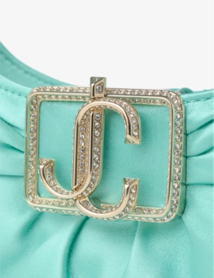JIMMY CHOO: Edie Brand-Monogram Puffed Satin Mini Hobo Bag