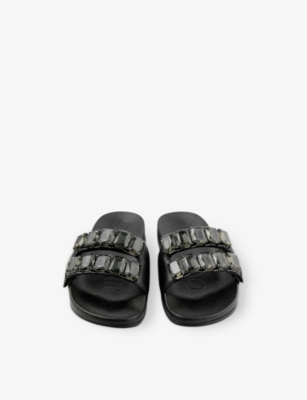 Jimmy Choo Womens V Black Fitz Crystal-embellished Strap Leather Sandals In V Black