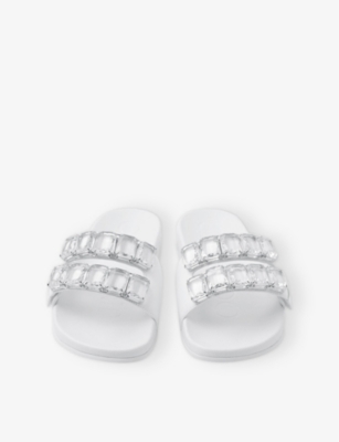 Jimmy Choo Womens V White Fitz Crystal-embellished Strap Leather Sandals In V White