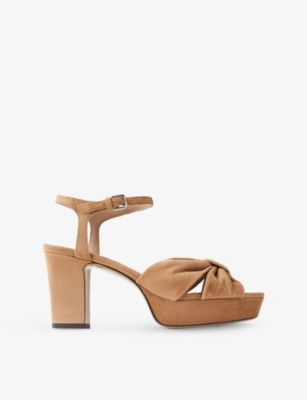 JIMMY CHOO: Heloise 80 Knotted-Strap Suede Heeled Sandals