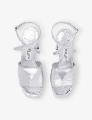 Jimmy Choo Karli 125 Metallic Leather Platform Sandals In Silver