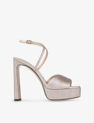 JIMMY CHOO WOMENS KARLI METALLIC-WOVEN PLATFORM HEELS MACA