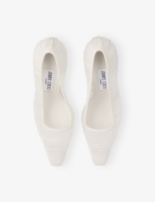 JIMMY CHOO WOMENS LOTTA 100 RUCHED TULLE HEELED PUMPS IVORY/IVORY