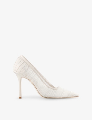 JIMMY CHOO WOMENS LOTTA 100 RUCHED TULLE HEELED PUMPS IVORY/IVORY