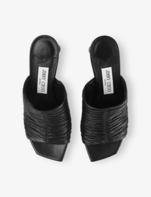 JIMMY CHOO: Lua 75 Ruched Leather Heeled Mules