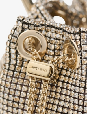 Jimmy Choo Womens  Bon Bon Micro Crystal-embellished Mesh Top-handle Bag In Champagne/light Gold