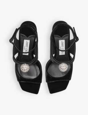 JIMMY CHOO: Orb 95 crystal-embellished heeled velvet sandals