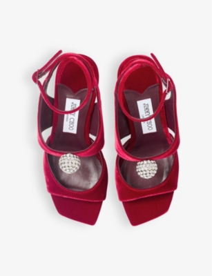 JIMMY CHOO: Orb 95 crystal-embellished heeled velvet sandals
