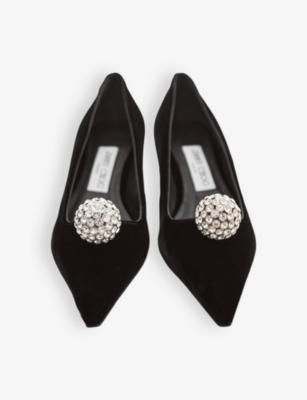 JIMMY CHOO: Orb Pump 50 crystal-embellished velvet heeled courts