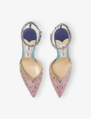JIMMY CHOO: Saeda 100 Crystal-Embellished Satin Heeled Courts