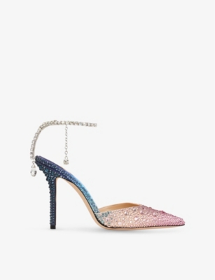 JIMMY CHOO: Saeda 100 Crystal-Embellished Satin Heeled Courts