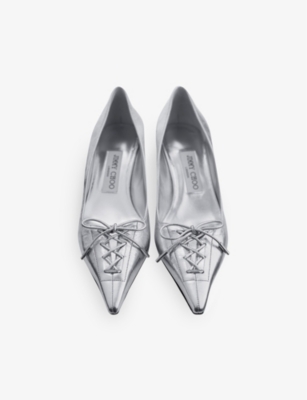Jimmy Choo Scarlett 50 Lace-up Crinkled Metallic Leather Point-toe Pumps In Silver