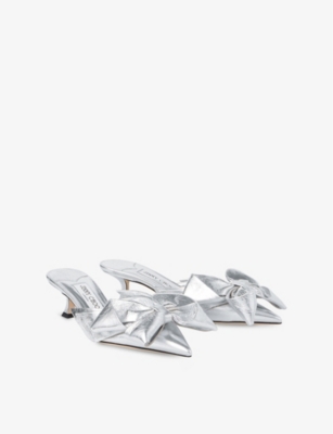 Jimmy Choo Staz Silver Shoe Tac Bow Destal 5cm In Silver/silver