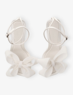 Jimmy Choo Womens  Staz 90 Mesh-bow Satin Heeled Sandals In Ivory/ivory