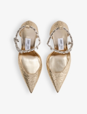 JIMMY CHOO: Stevie 100 crystal-embellished metallic-leather heeled courts