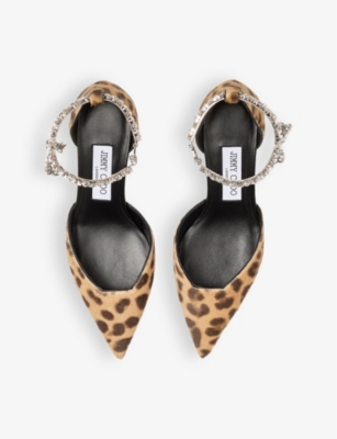 JIMMY CHOO: Stevie 50 leopard-pattern leather heeled courts