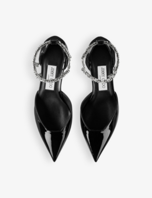 JIMMY CHOO: Stevie 50 crystal-embellished patent-leather heeled courts
