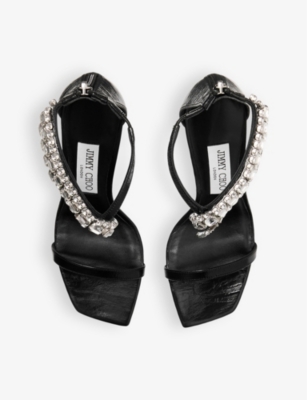 JIMMY CHOO: Verity 100 crystal-embellished metallic-leather heeled sandals