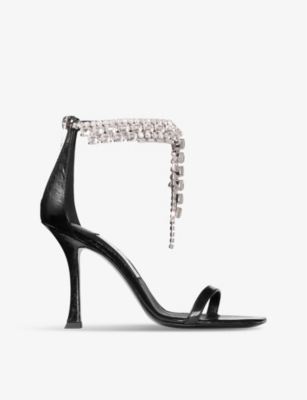 Jimmy Choo Verity 100 Crystal Embellished Leather Sandals In Black