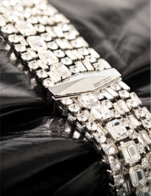 JIMMY CHOO: Zandra crystal-embellished metallic-leather clutch bag