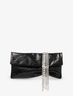 Jimmy Choo Zandra Crystal-embellished Clutch In Metallic Leather In Black/silver
