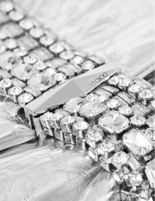 Jimmy Choo Rectangular Clutch Metallic Finish Embellished Strap In Silver/silver