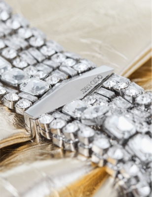 Jimmy Choo Zandra Crystal-embellished Clutch In Metallic Leather In Lightplatinum/silver