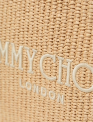 JIMMY CHOO: Zip-Top Logo-Embroidered Raffia Pouch