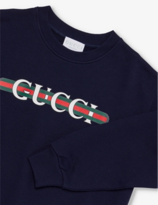 Gucci Brand-print Round-neck Cotton-jersey Sweatshirt 4-10 In Dark Night Sky/mc