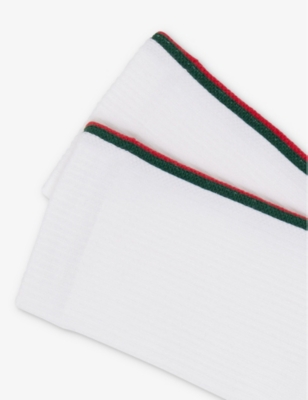 Gucci Brand-stripe Cotton-blend Sock In White/dark Green