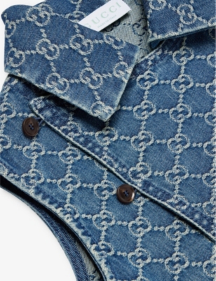 GUCCI: Collar monogram-pattern denim dress 6-12 years