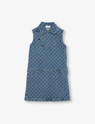 GUCCI: Collar monogram-pattern denim dress 6-12 years