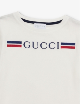 Gucci Brand-embroidery Round-neck Cotton-jersey T-shirt 4-12 In New White/mix
