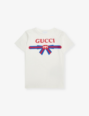 Gucci Round-neck Brand-print Cotton-jersey T-shirt 4-12 In New White/mc